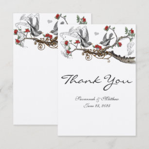 Red & Gray Vintage Birds Wedding Invite