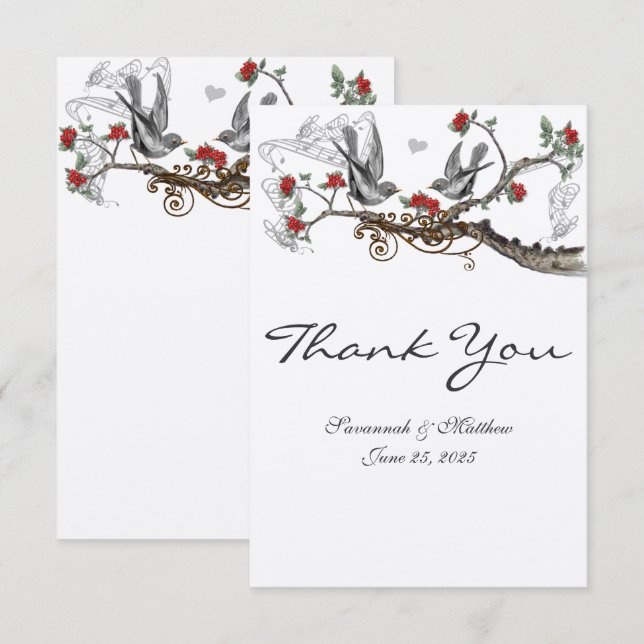 Red & Gray Vintage Birds Wedding Invite (Front/Back)