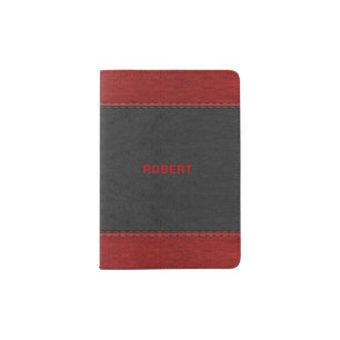 Red & Gray Vintage Leather Texture Passport Holder