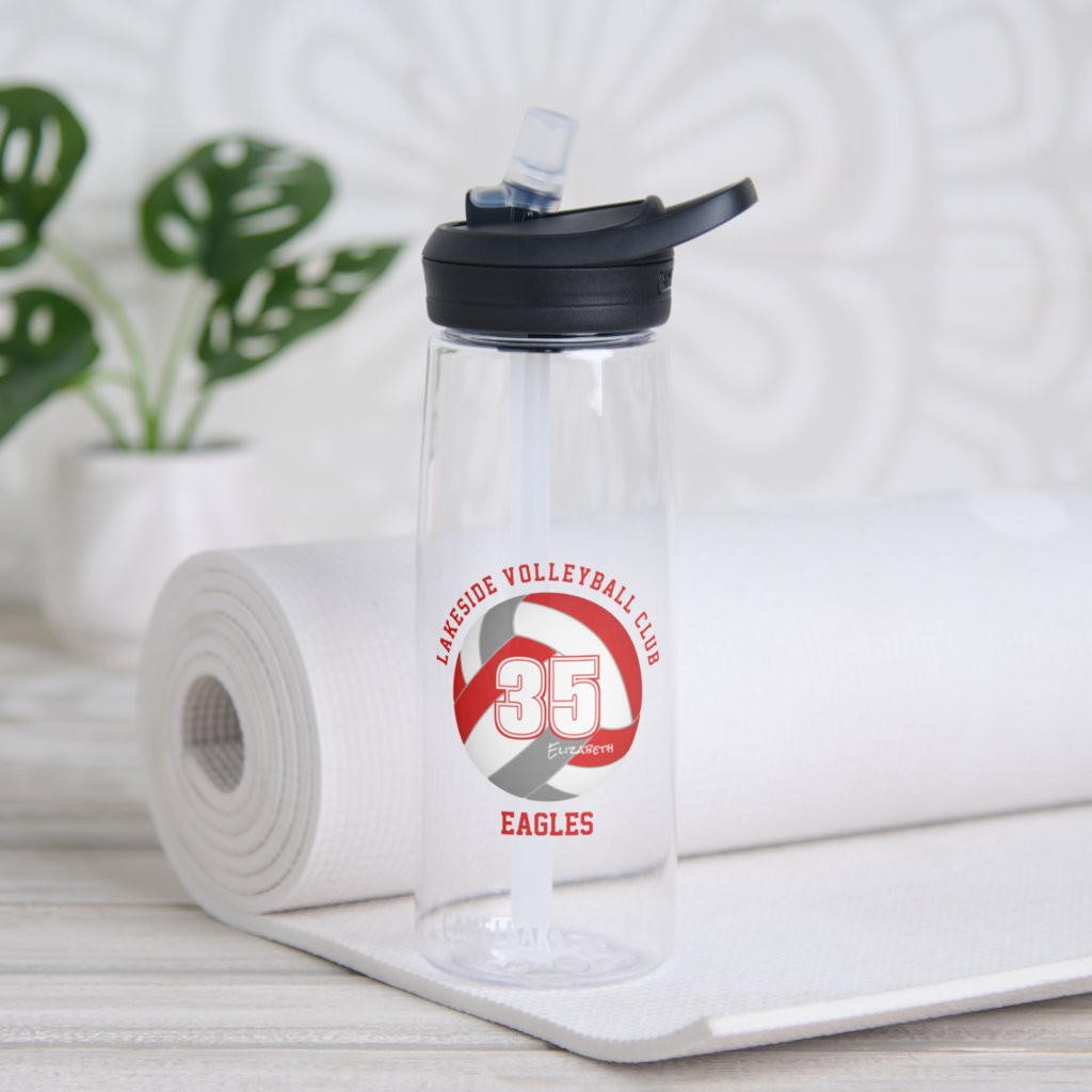 red gray volleyball club colors custom team name water bottle