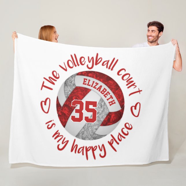 red gray volleyball court happy place personalized fleece blanket (In Situ)