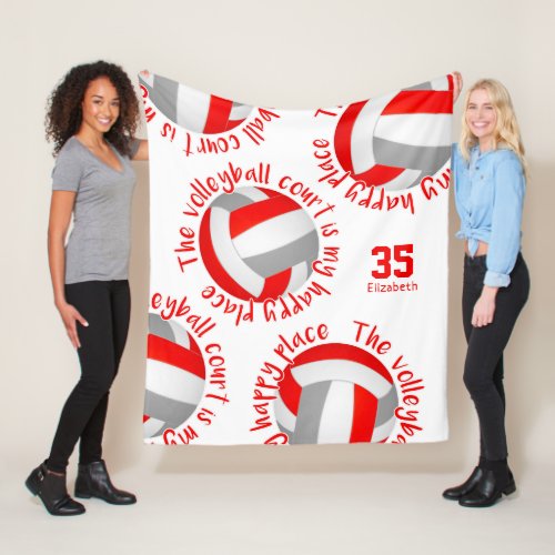 red gray volleyball court happy place typography fleece blanket