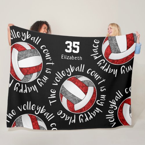 Red gray volleyball court my happy place mantra  fleece blanket