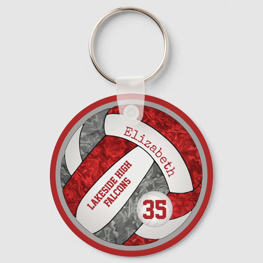 red gray volleyball keychain w school mascot name keyring