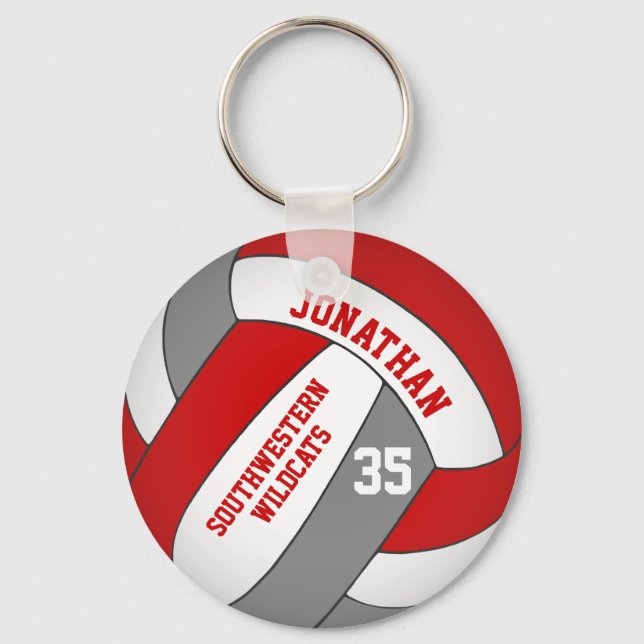 red gray volleyball player and team name keychain (Front)