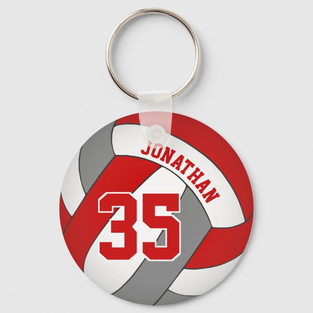 red gray volleyball player name jersey number keychain (Front)