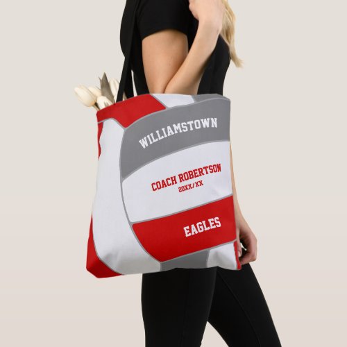 red gray volleyball team colors coach gifts tote bag