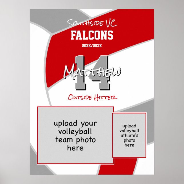 red gray volleyball team colors commemorative poster (Front)