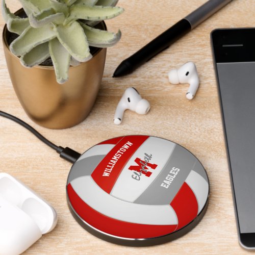 red gray volleyball team colors girls boys wireless charger 
