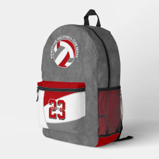 red gray volleyball team colors team name printed backpack
