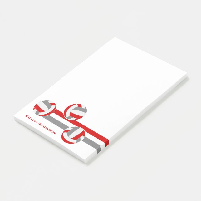 red gray volleyballs custom coach name post-it notes (Angled)