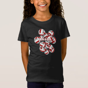 red gray volleyballs custom kids name T-Shirt