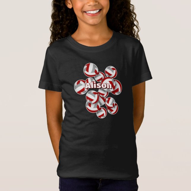 red gray volleyballs custom kids name T-Shirt (Front)