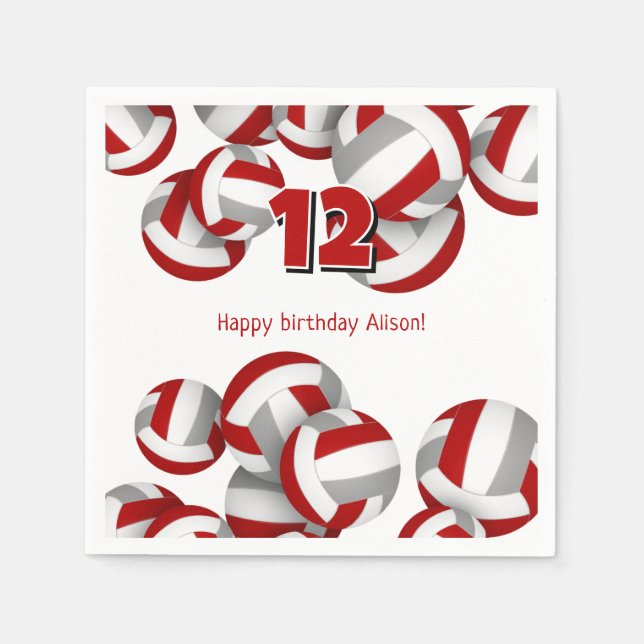 red gray volleyballs girls boys birthday party napkins (Front)