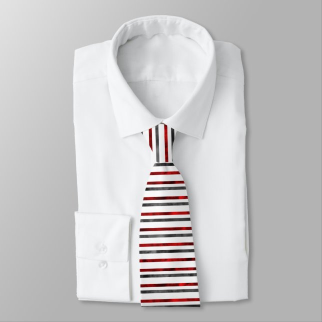 Red Gray Watercolor Stripes Neck Tie (Tied)