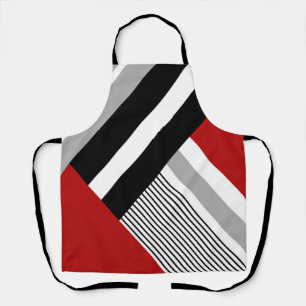 Red, gray, white and black geometric shapes apron