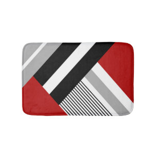 Red, gray, white and black geometric shapes bath mat