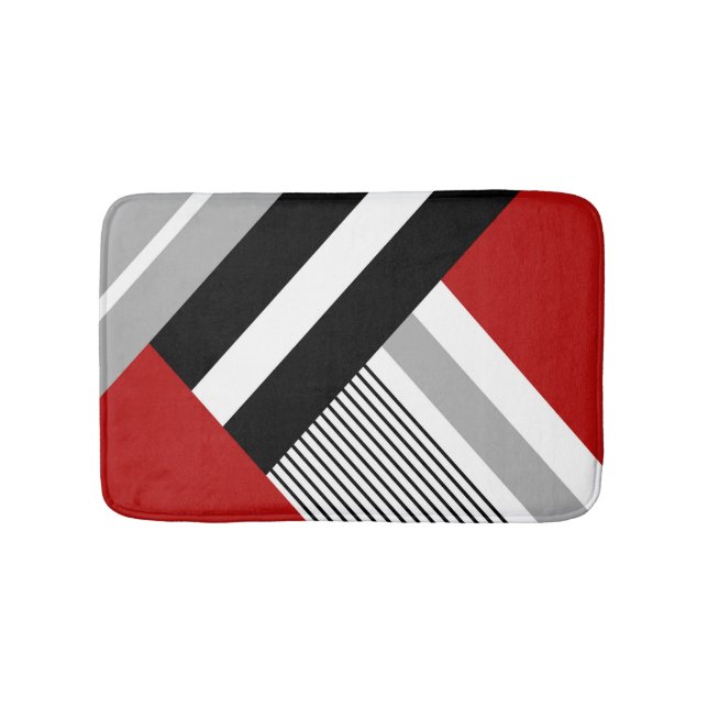 Red, gray, white and black geometric shapes bath mat (Front)