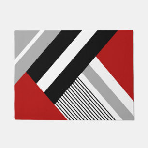Red, gray, white and black geometric shapes doormat