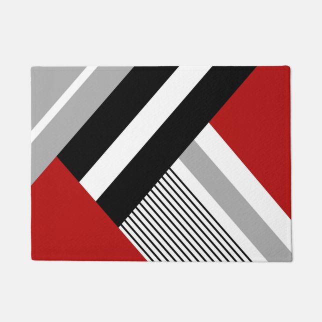 Red, gray, white and black geometric shapes doormat (Front)