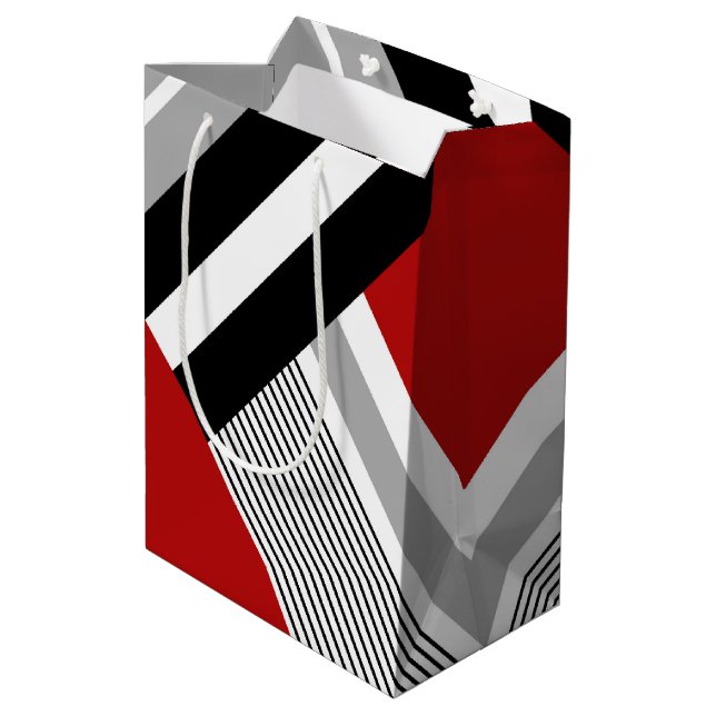 Red, gray, white and black geometric shapes medium gift bag (Back Angled)