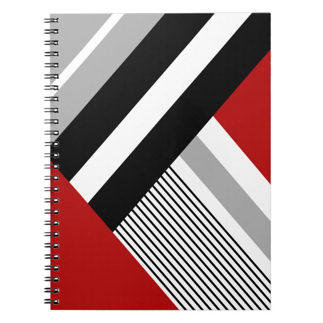 Red, gray, white and black geometric shapes notebook (Front)