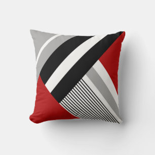 Red, gray, white and black geometric shapes throw pillow