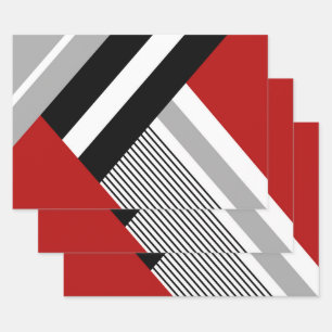 Red, gray, white and black geometric shapes wrapping paper sheets