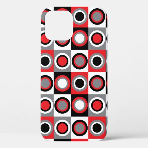 Red Gray White Black Circle Pattern iPhone 12 Case