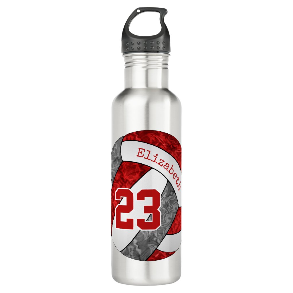 Red gray white girls volleyball team colors water bottle