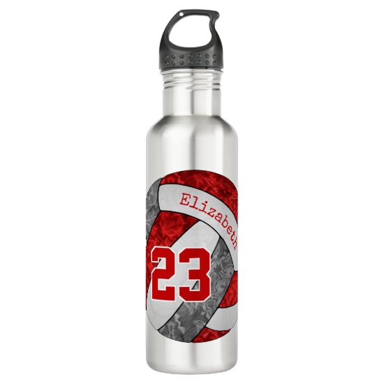 Red gray white girls' volleyball team colors stainless steel water bottle