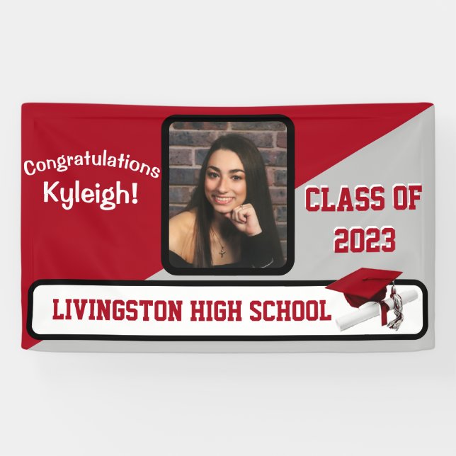 Red, Gray, & White Graduation Banner (Horizontal)