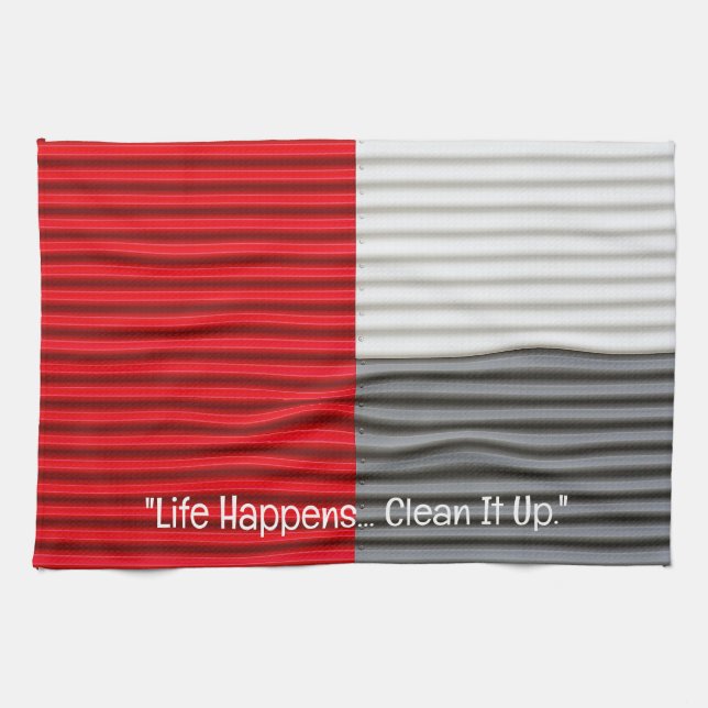 Red Gray White Graphic Kitchen Towel (Horizontal)