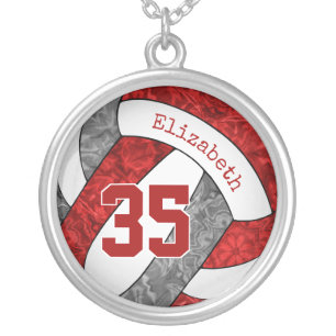 red gray white her custom volleyball team colors silver plated necklace