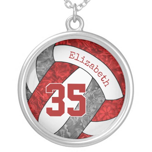 red gray white her custom volleyball team colors silver plated necklace