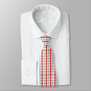 Red Gray White Plaid Classic Traditional Men's Neck Tie