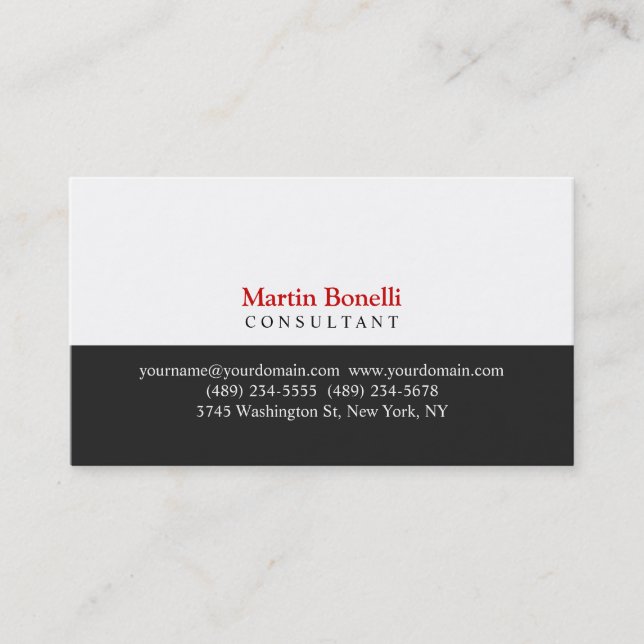 Red Gray White Professional Classic Business Card (Front)
