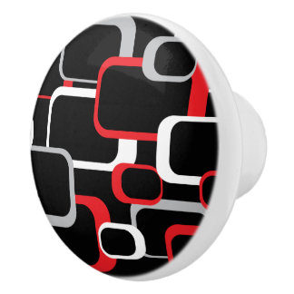 Red Gray White Retro Square Black Background Ceramic Knob
