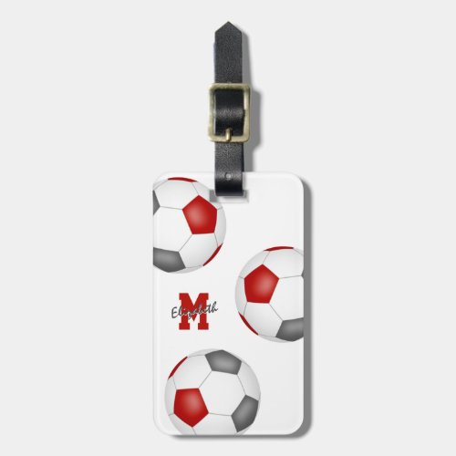 red gray white soccer travel team monogrammed luggage tag