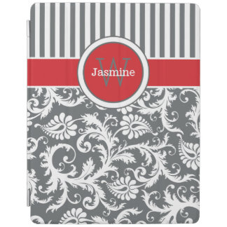 Red Gray White Stripes, Damask iPad 2/3/4 Cover