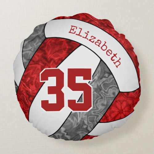 red gray white volleyball team colors girls round pillow