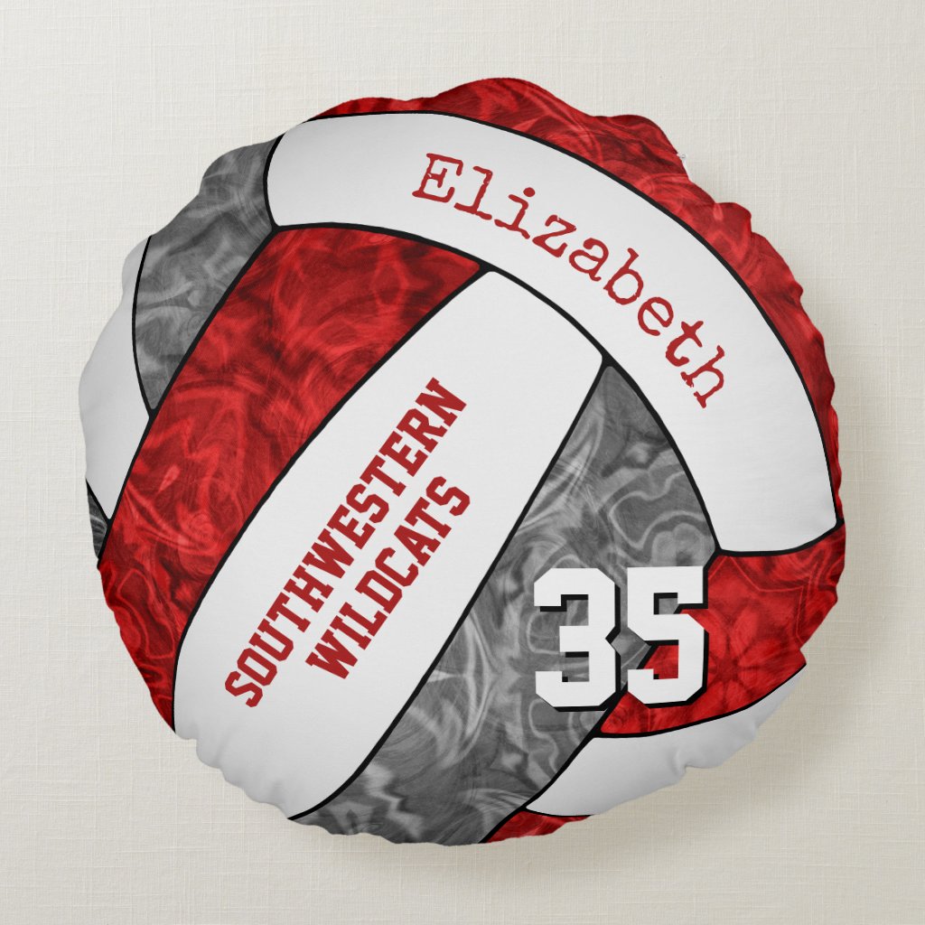 red gray volleyball team colors girls round pillow