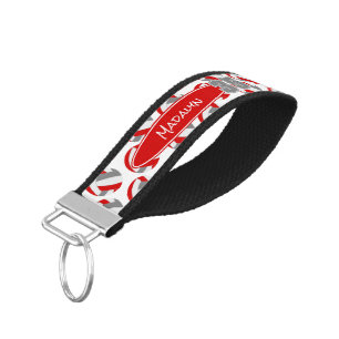 red gray white volleyballs athlete name wrist keychain
