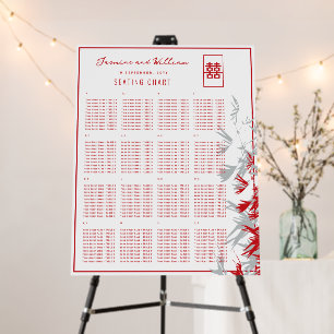 Red/Gray Zen Bamboo 囍 Chinese Wedding Seat Chart Foam Board