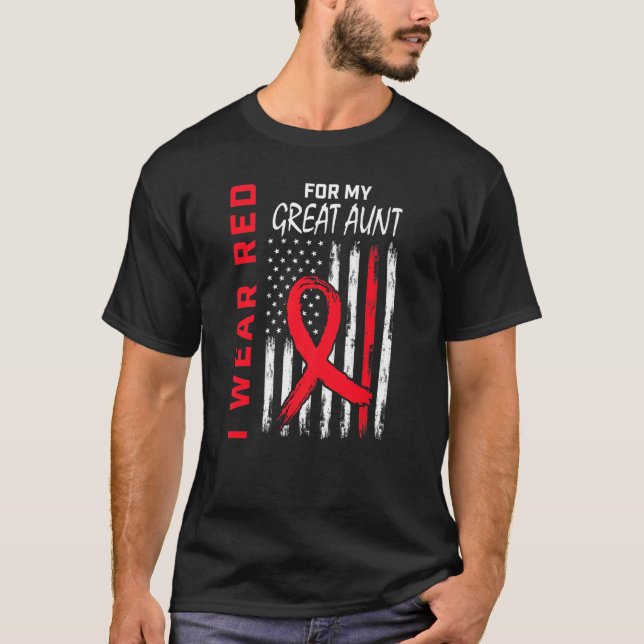 Red Great Aunt Heart Disease Awareness Flag Matchi T-Shirt (Front)