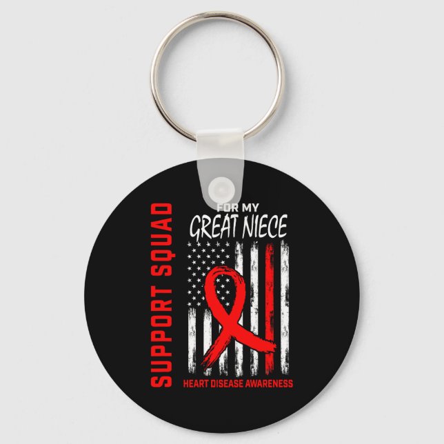Red Great Niece Heart Disease Awareness Flag Graph Keychain (Front)