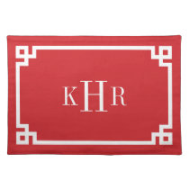 Red Greek Key Border Custom Monogram Cloth Placemat