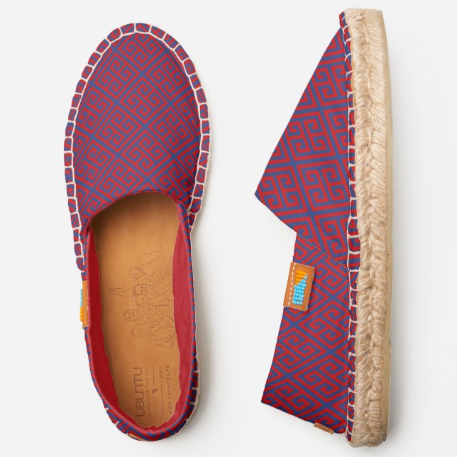 Red Greek Key Diagonal T Pattern Royal Blue Canvas Espadrilles (Side)