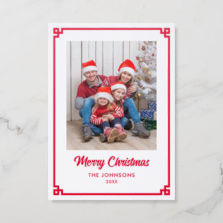 Red Greek Key Ornamental Border Letterpress Photo Cards