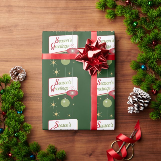Red & Green 1950s Retro Season's Greetings Wrapping Paper (Holiday Gift)
